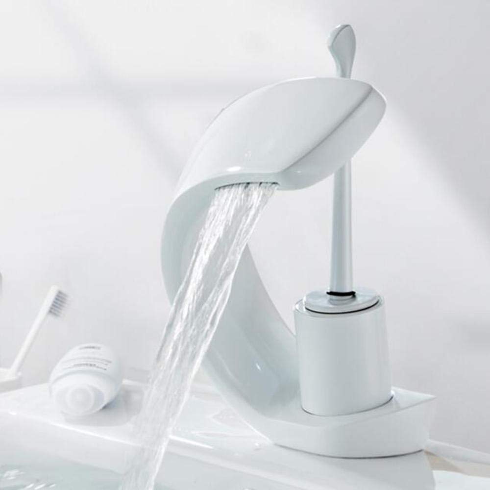 Bathroom Waterfall Mixer Tap Basin Faucet with Hot and Cold Water Brass Under Counter Bathroom Sink Faucet - Black(White)