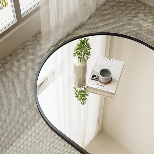 GLSLAND Arched Full Length Mirror - 68" x 24" Floor Mirrors Aluminum Alloy Frame Full Body Mirror for Cloak Room, Bedroom, Living Room,Black