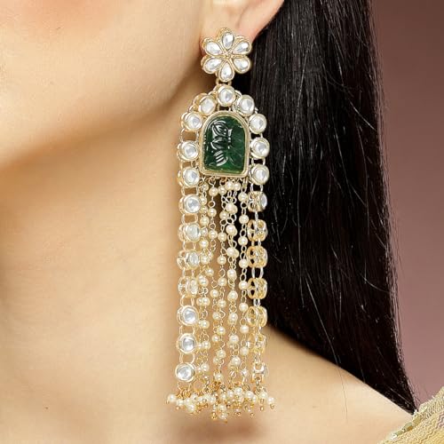 Image of Karatcart Gold Plated Pink Meena Lotus Design Kundan Dangler Earrings for Women (color may slightly vary due to photographic effect)