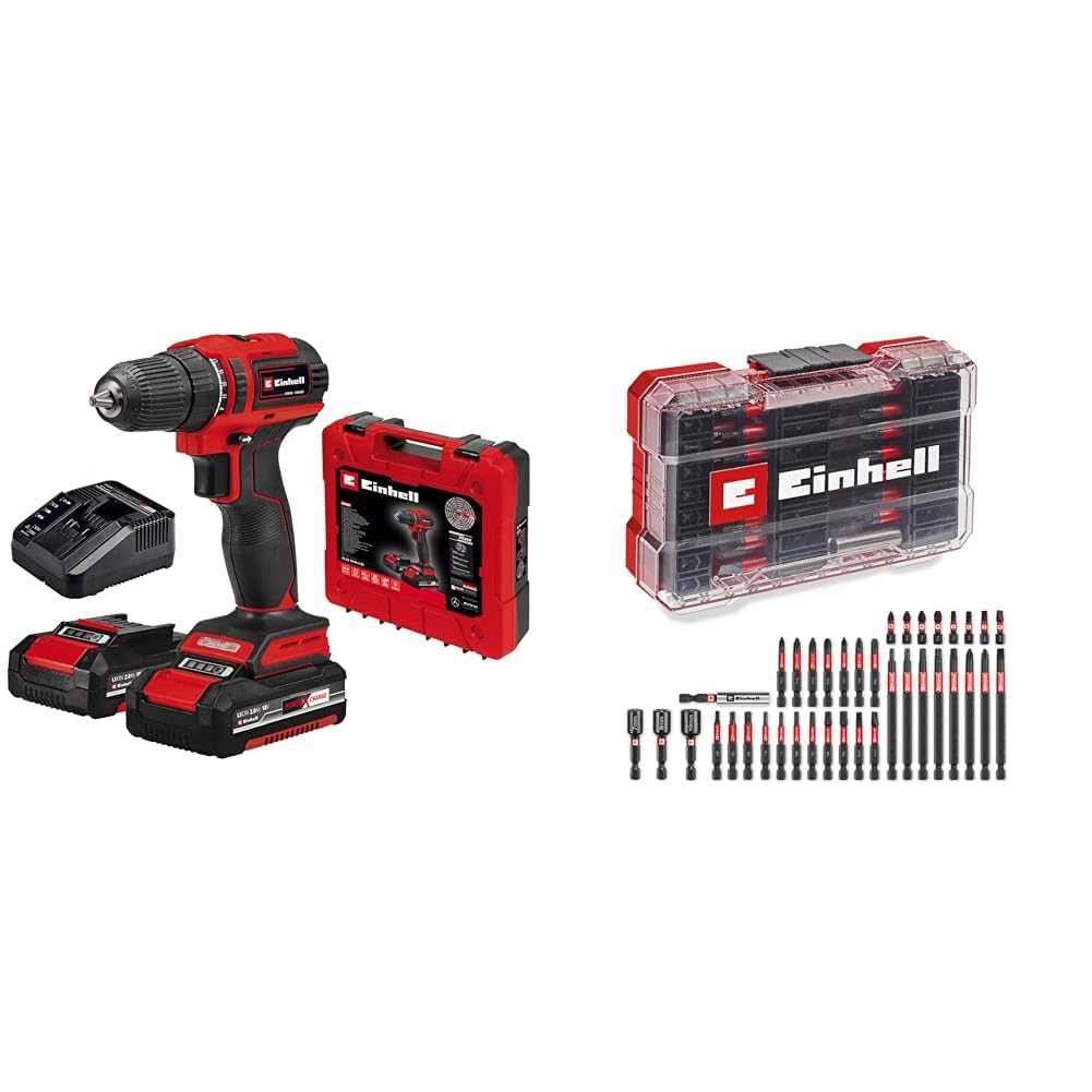 Einhell TE-CD 18/40 Li BL (2x2,0 Ah), Akülü Vidalama + Einhell Bits uç seti 38 parça, M-Case kutu