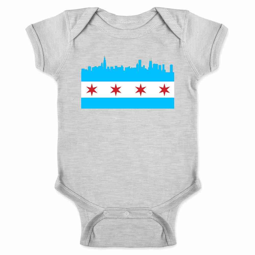 Pop Threads Chicago City Flag Skyline Retro Vintage Baby Toddler Kids Girl Boy T-Shirt
