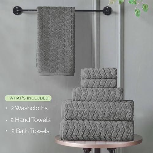 Image of Elegant Comfort Luxury 6-Piece 100% Turkish Cotton Jacquard Braided Textured Premium Hotel Quality Towel Set- Soft and Absorbent, Includes 2 Bath Towels, 2 Hand Towels and 2 Washcloths, Gray