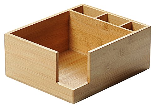 KESPER 70852 Servilletero con 4 compartimentos de bambú con certificado FSC, soporte para cubiertos/caja