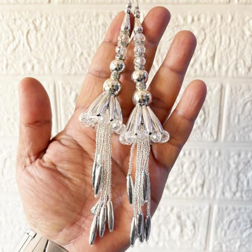 Image of Adikala Craft Store Handmade Ethnic Latkan Tassel Set of 2 for Saree Pallu, Blouse, Suits, Dupatta, Lehenga Decor (Silver Pipe 1L)