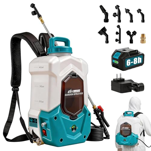 Battery Powered Backpack Sprayer Compatible with Ma-Kita 18V Battery 100 PSI Electric Garden Sprayer 4 Gallon with 4.0Ah Battery 6 Hours of Runtime Telescopic Wand 8 Nozzles for Weed Pest Control