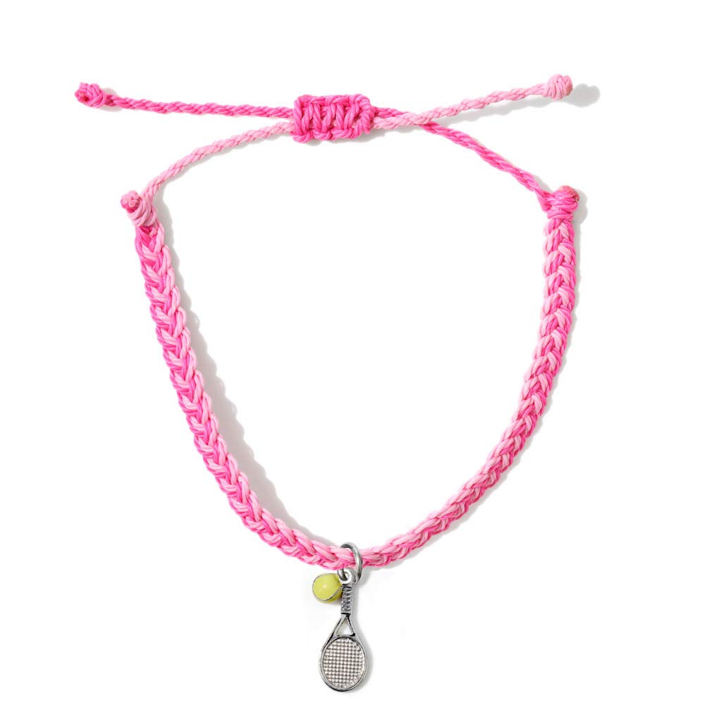 GIMMEDAT Tennis Racket Ball Heart Sports Charm Bracelet 100% Waterproof Adjustable Jewelry Gift for Teams (Pink)
