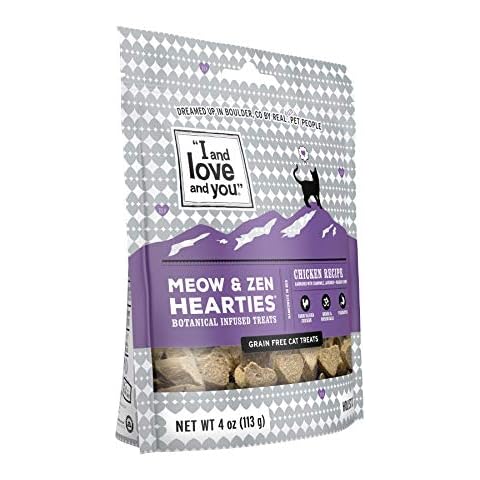 I and love and you Meow & Zen Hearties Cat Treats - Chicken- Grain Free, Omega 3 & 6, Prebiotics, Filler Free, 4oz Bag Cover