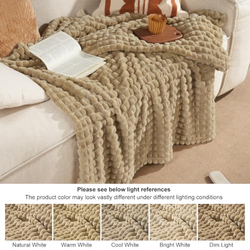 PHF Luxury Soft Fleece Blanket Twin Size for Bed No-Shed Khaki 66"x90" by PHF - Used condition - Image 7