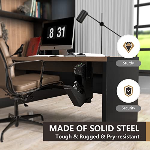 Image of HOLEWOR Gun Safe, Biometric Gun Safe for Handgun Drop Down Pistol Safe Mounted Single Handgun Safe with Fingerprint, Passcode, Key Access for Nightstand, Desk, Bedside
