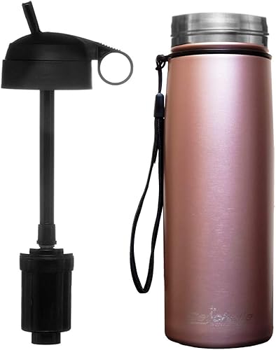 Miniatura 3 de Seychelle Botella de filtro de agua de acero inoxidable - Filtro de agua alcalino - Botella de agua aislada - Sellada al vacío - 26 oz (rosa)
