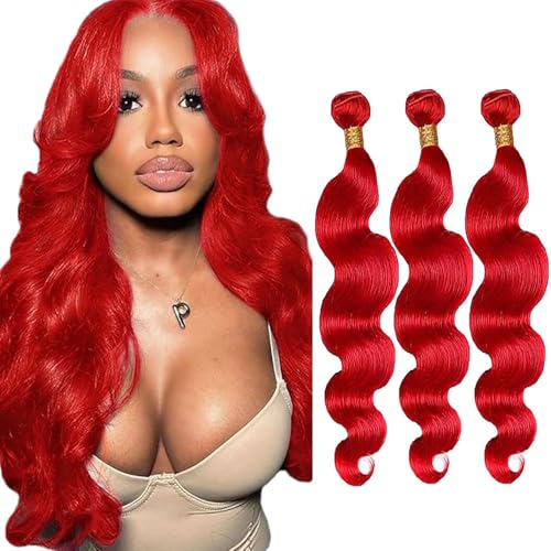 Red Bundles Body Wave Bundles Human Hair 24 26 28 Inch Unprocessed Brazilian Virgin Hair Weave 3 Bundle Red Human Hair Extensions 50 Grams Per Bundle