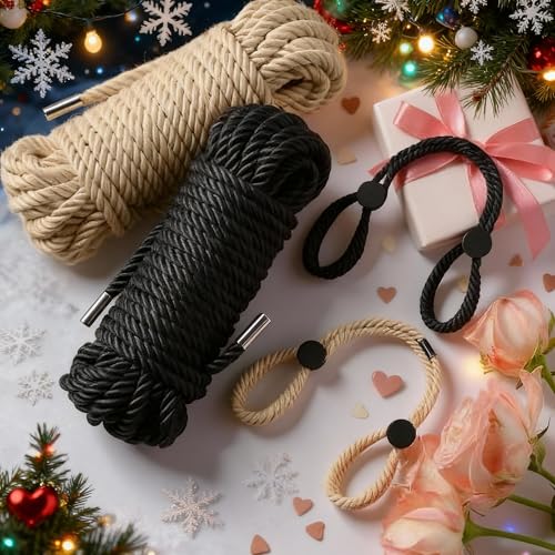 Image of Tisancy 4 Pcs Multifunctional Craft Cord Kit with 2 Soft Silk Macrame Cords and 2 Adjustable Nylon Bracelets, 32.81 ft Twisted Trim Cord for DIY Crafts and Home Decoration(Black, Beige)