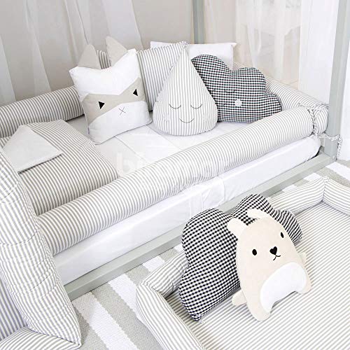 Kit Montessoriano Mini Cama Rolinho 4 Peças Listrado Cinza (Colchão 1, 50 x 0, 70), Biramar Baby, Ci