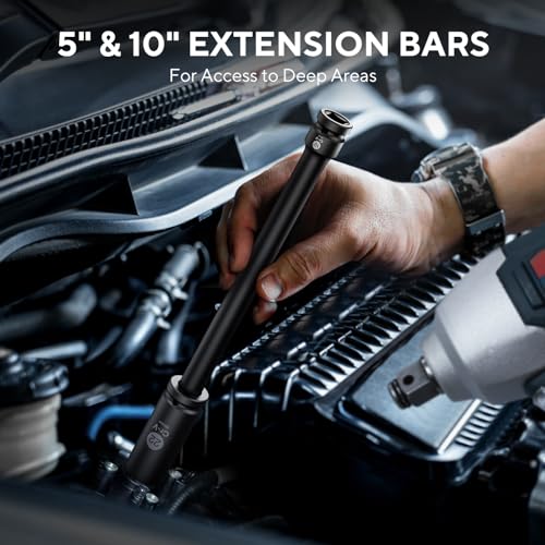 Ginour 20PCs Impact Socket Set 1/2 Inch, CR-V Drive Master Deep Impact Socket Set 8mm - 24mm, Metric, 6 Point, with 3pcs Drive Impact Extension Bar Set 3", 5",10" 7 Ginour 20PCs Impact Socket Set 1/2 Inch, CR-V Drive Master Deep Impact Socket Set 8mm - 24mm, Metric, 6 Point, with 3pcs Drive Impact Extension Bar Set 3", 5",10" - Image 7