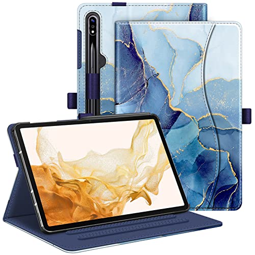 Fintie Case for Samsung Galaxy Tab S10+/ S9+/ S8+/ S7 FE/ S7+ 12.4 Inch, Multi-Angle Viewing Protective Cover with Pocket, Auto Sleep/Wake, Ocean Marble