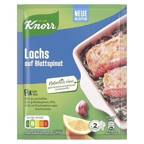 Knorr Fix Würzmischung Lachs auf Blattspinat mit Fisch für ein leckeres Gericht ohne geschmacksverstärkende Zusatzstoffe 2 Portionen