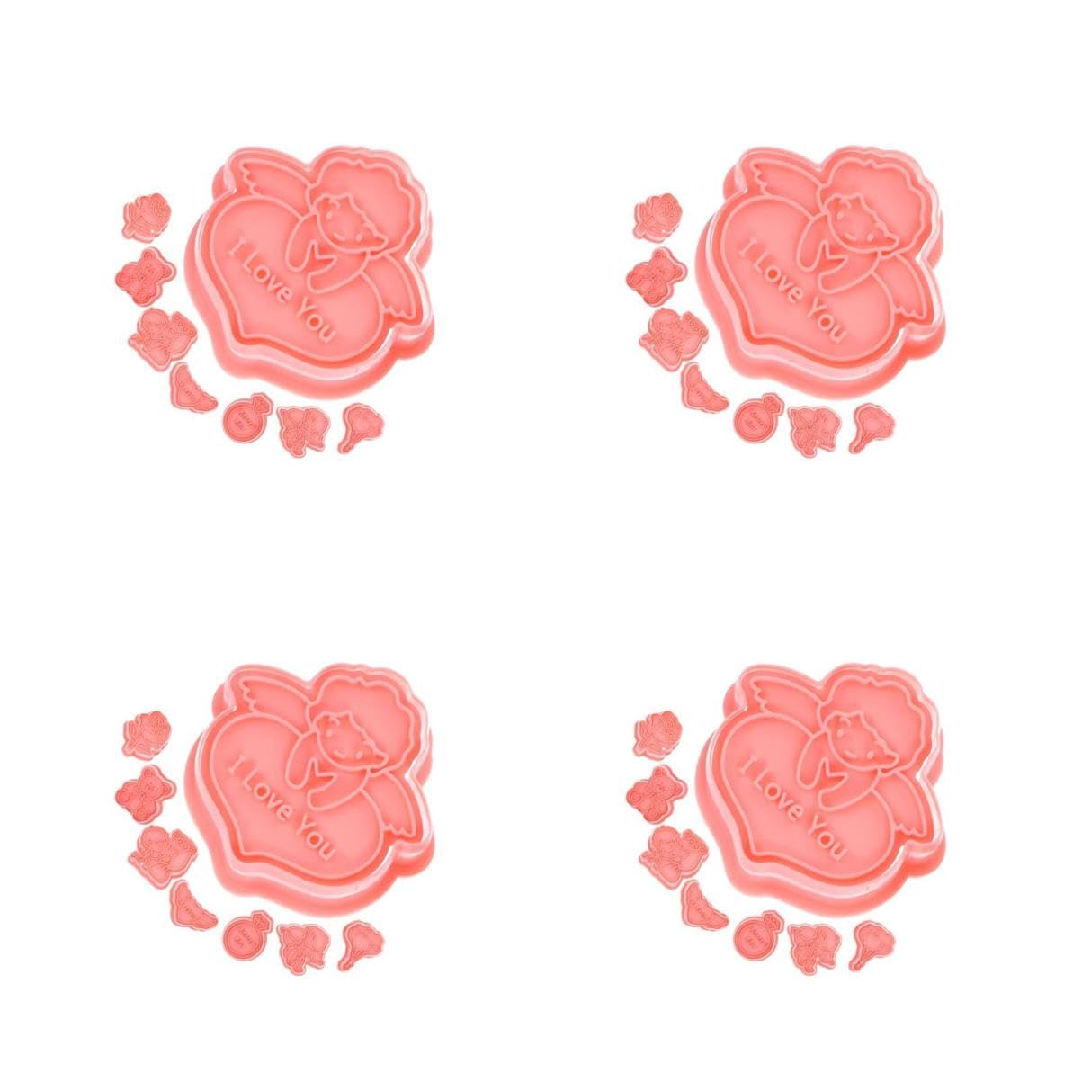 ABOOFAN 4 Sätze Keksform Keksausstecher Stempel Kuchenform Keks Backen 3d-ausstecher Plätzchen-stempel Essbar Schokoladenform Pralinenförmchen Gummiform Festform Pp Rosa 8 Stück * 4