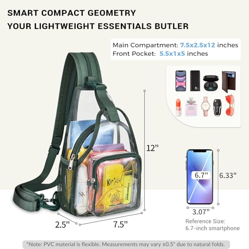 Image of Mildbeer Womens Convertible Clear Backpack, Compact Concert Green Mini | Convertible PVC sling /shoulder bag for women. Fits phone, cards & lipstick. Ideal for festivals & commute. Stadium compliant