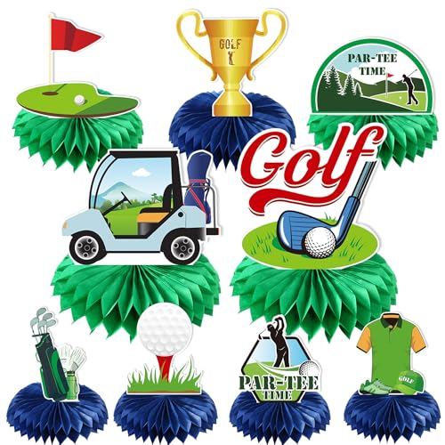 Image of Gameza Golf Party Decorations, 9PCS Golf Honeycomb Centerpieces Table Decoration for Men, Sport Theme Bachelor Party Decor Supplies