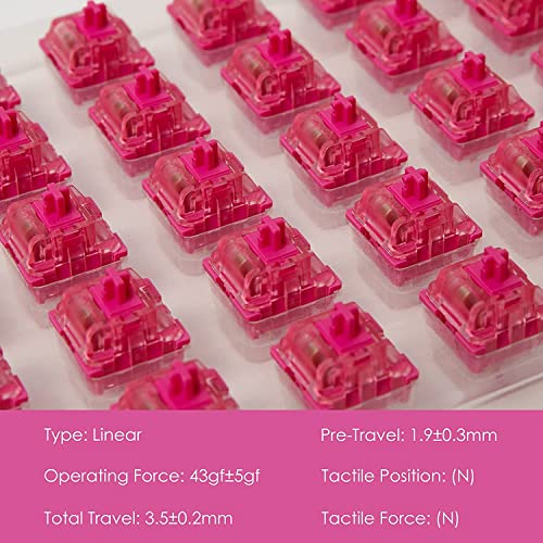 Image of Akko CS Switch for Mechanical Keyboard, Linear Switches, 3 Pin 43gf, North Facing SMD LED, Transparent Cover, MX Key Switches for Gaming Keyboard /DIY Kit (45 PCs, Rose Red)