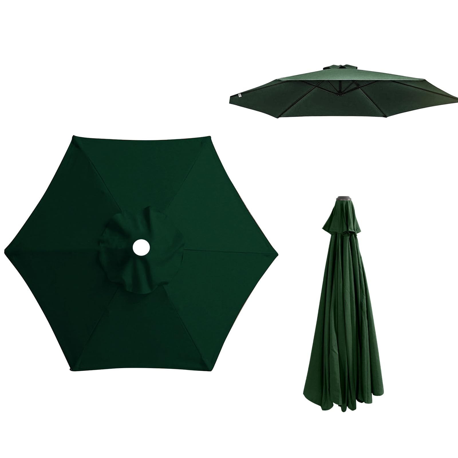 KMDZDZGS 2.7m/3m Replacement Parasol Canopy, Sun Umbrella Fabric Cover with 6/8 Ribs, Anti-UV Garden Patio Parasol Cover Sun Shade Canopy for Outdoor Table Umbrellas (Green - 3m, 6 Ribs)