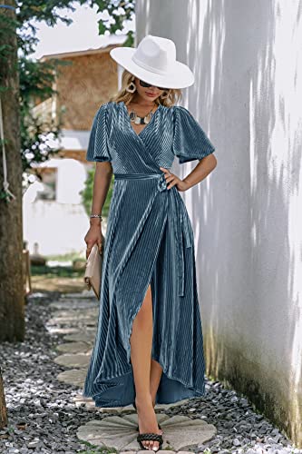 Image of BerryGo Women's Velvet V Neck Wrap Semi Formal Dress Cocktail Party Maxi Dress for Wedding Guest