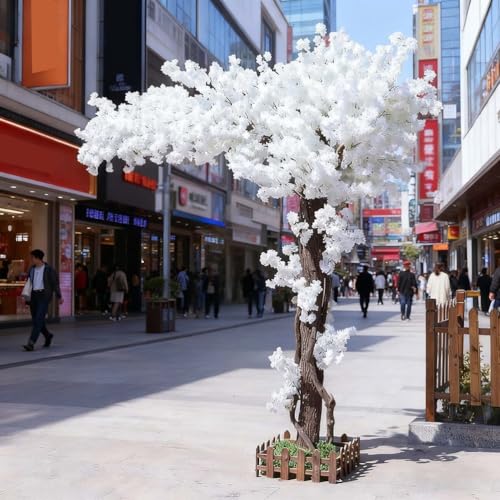 Rosafarbener künstlicher Kirschblütenbaum, Handmade Silk Cherry Blossom Tree, Große Kunstpflanze, for Indoor Outdoor Home Office Party Wedding,Weiß,1.5 * 1.5m
