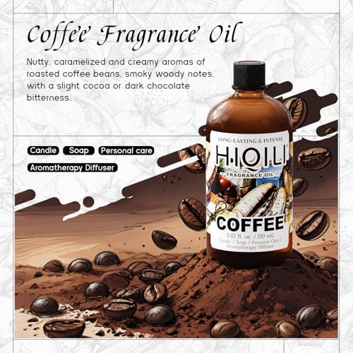 Image of HIQILI Coffee Fragrance Oil for Candle Making & Diffusers Use - 5.07 Fl Oz | for Scent Humidifier, Perfect for Soap, Body Scrubs & Perfume Making, New Car & Home - 150 ML