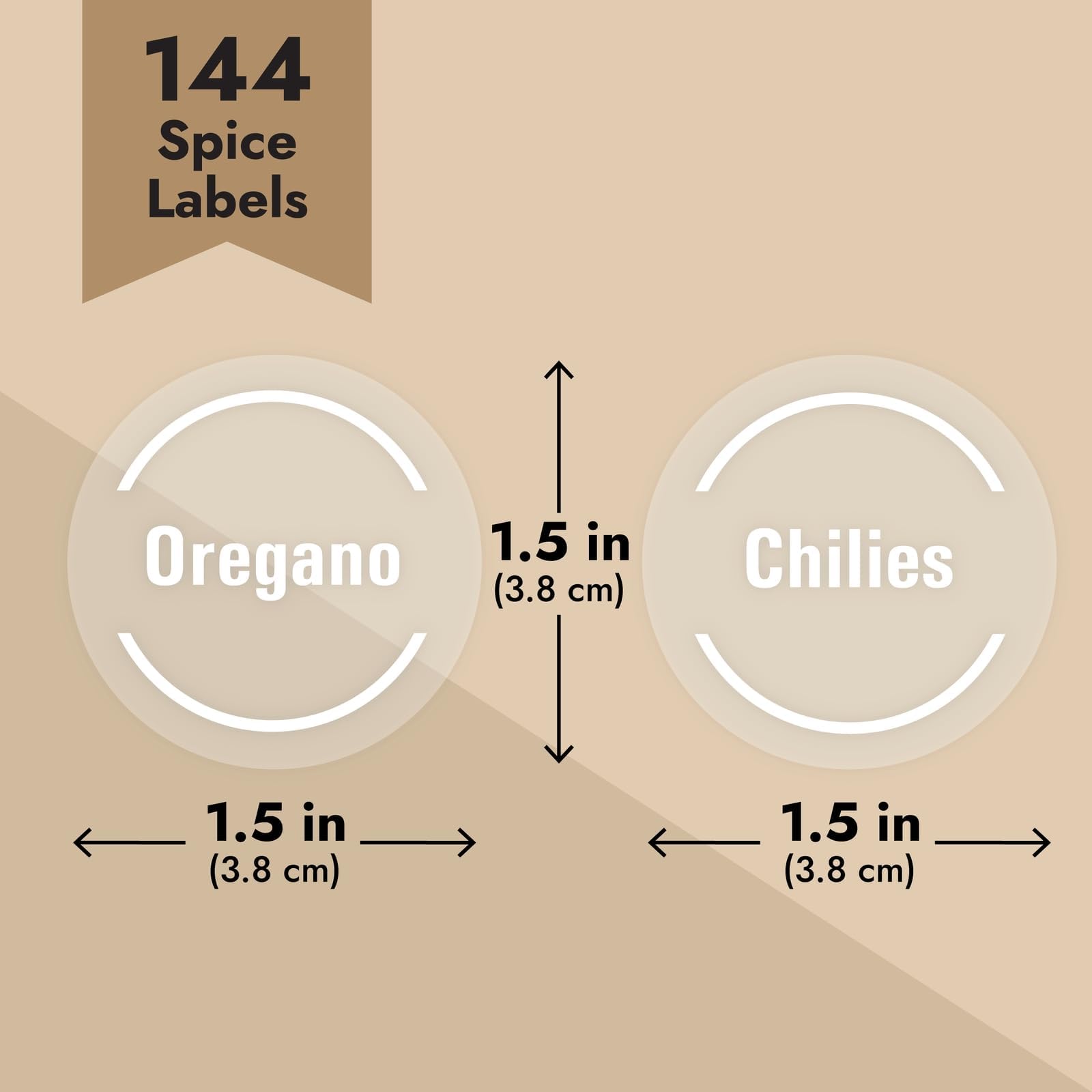 Talented Kitchen 144 Round Spice Jar Labels - Clear Preprinted Seasoning Stickers for Spice Jar Lids and Herbs Containers (White Print on Clear Backing, 1.5 in)