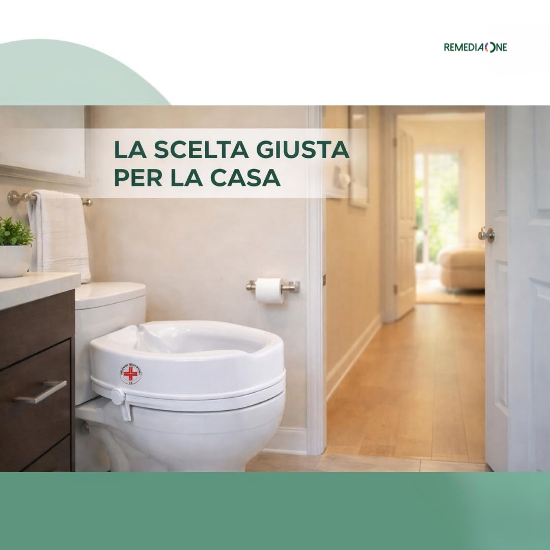 REMEDIA ONE - Rialzo WC per Anziani senza Coperchio, Alzata per Wc Regolabile, Alzawater per Protesi Anca, Seduta Ergonomica – Bianco, 10 cm