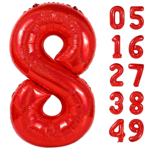 Image of Laser Red 8 Balloon, Number Balloons 40 Inch, 8th Birthday Decorations, Birthday Balloons, Laser Red Party Supplies, Number 8 Balloon