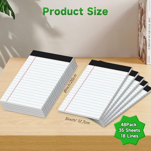 Image of 48 Pack Legal Pads Bulk,5 x 8 Inch White Notepad, Note Pads College Ruled Perforated Memo Pad for Work Study Daily Note Taking List, Lined Writing Pads Memo Refills Notepads for Office Home School