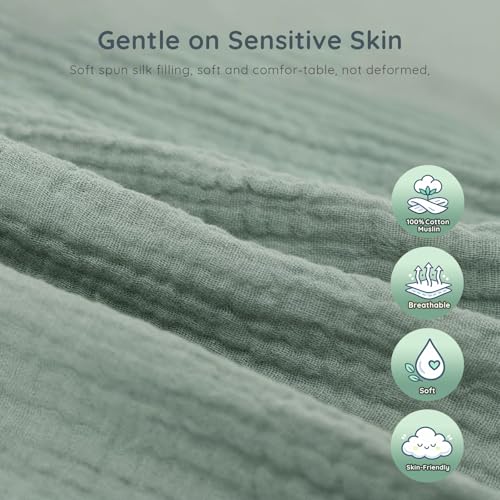 Image of Green Bunny Organic Cotton Muslin Lovey Security Blanket for Newborns | Soft Muslin Comfort, Easy Grip Design, Self-Soothing Support, Baby Shower Gifts