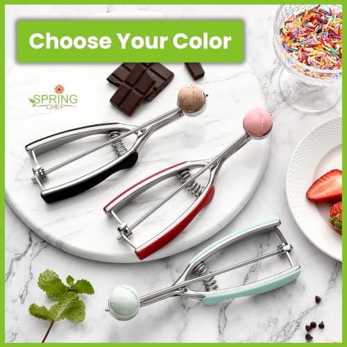 Image of Spring Chef Extra Small Stainless Steel Melon Baller Scoop, #100, Red | Mini Cookie Scoop for Baking with Trigger Release, Watermelon Scooper, 0.6 Tablespoon (Tbsp), Fruit Scooper and Baller