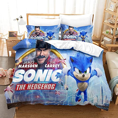 Bettbezug Sonic The Hedgehog Bettwäsche-Set Cartoon Anime Movie Trösterbezug für Jungen Mädchen Teens Bettwäsche Bettbezug DecorSingle (135x200cm) Cover