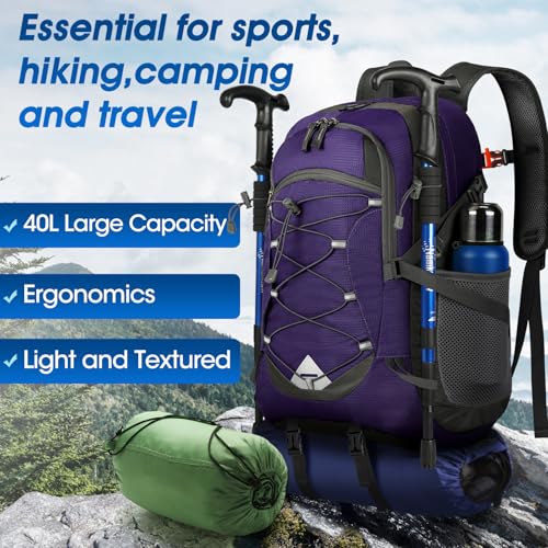 Miniatura 7 de Mochila De Senderismo De 40l Mochila Plegable Ultraligera Mochila De Viaje Mochilas De Marcha Para Hombre Mujer Para Camping Viajes Excursiones Acampadas Montaña Al Aire Libre, Negra Morado