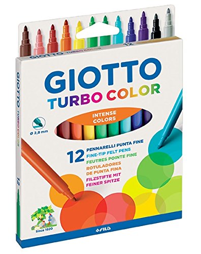 Giotto Turbo Colouring Fine Tip Pens, Box of 12, Intense Vibrant Colours