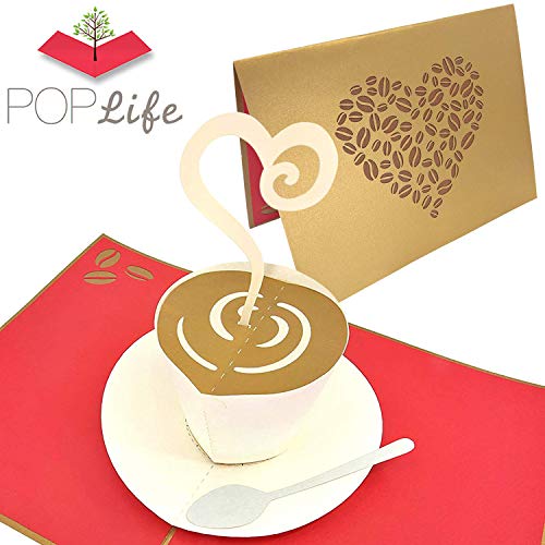 PopLife Cute Coffee Lover 3D Pop Up Mother's Day Card - Anniversary Pop Up Birthday Card - Gift for Her - Folds Flat for Mailing - for Mom, for Daughter, for Wife, for Grandmother, for Sister, for Dad