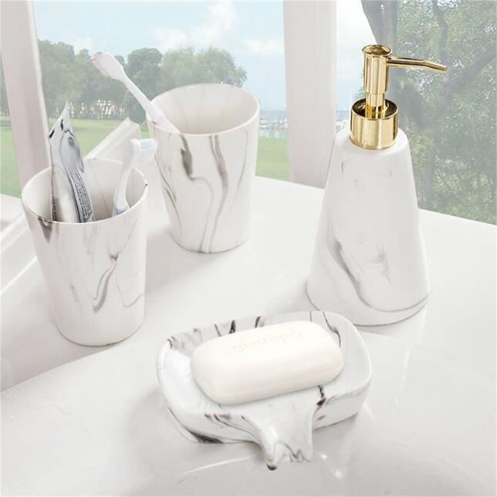 Ensemble de Cinq pièces de Bain de Bouche en marbre avec gobelet de brossage et de Lavage pour Salle de Bain