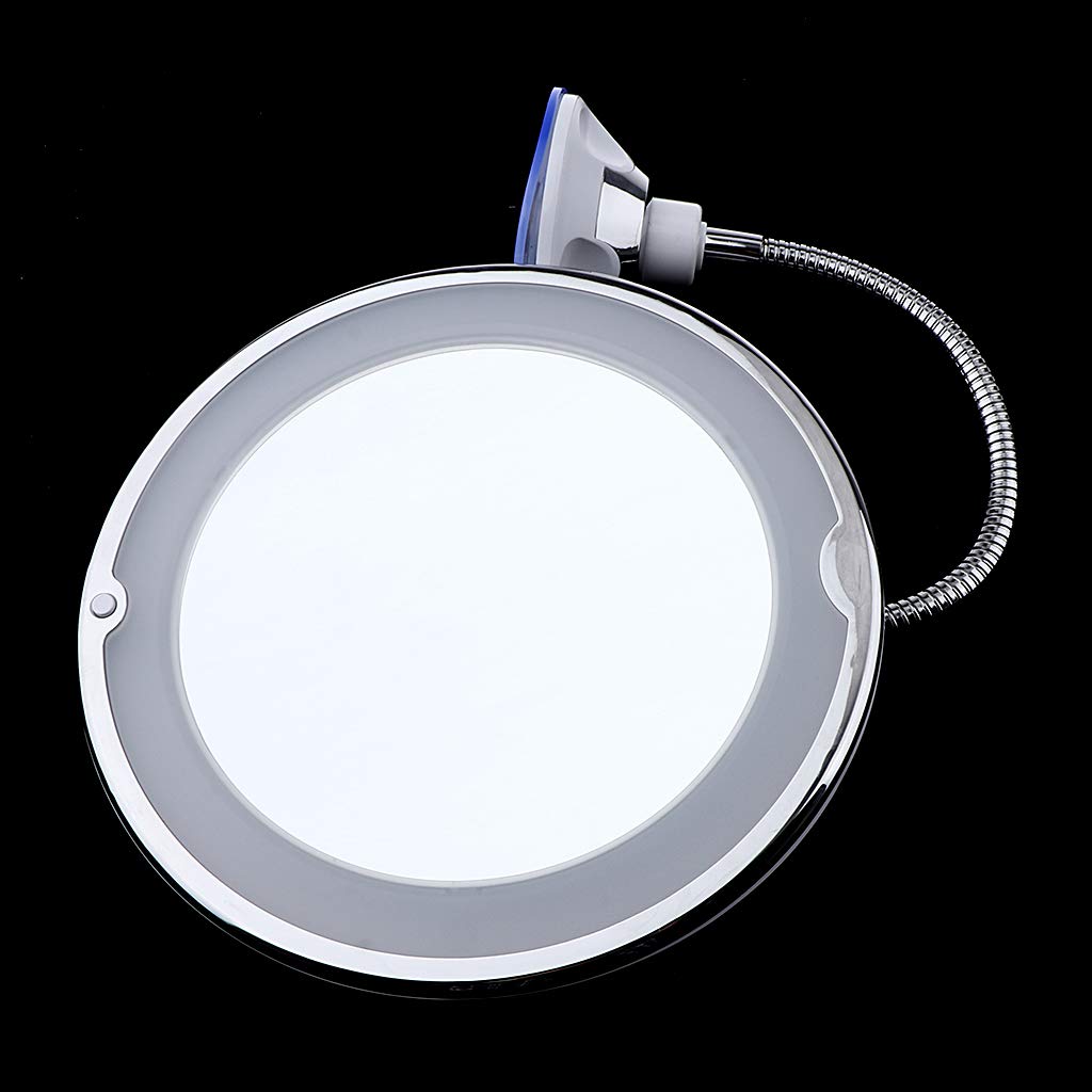 Fenteer Kosmetikspiegel LED mit Licht, 10x Vergrößerung mit Saugnapf, 360° Schwenkbar, Make-Up Schminkspiegel Beleuchtet mit Blendfreier Beleuchtung