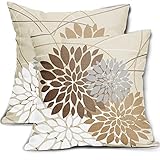 Brown Gray Grey Pillow Covers 16x16 Inch Dahlia Flower Decorative Throw Pillows Modern Geometry Flor