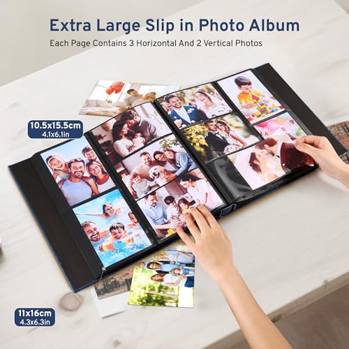 DazSpirit Fotoalbum 10x15 600 Fotos, Einsteckalbum mit Lederhülle & eleganter Prägung, Großes klassisches Fotobuch zum Einkleben für Hochzeit, Jubiläum, Baby und Familie