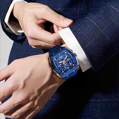 Image of LIGE Mens Watches Luxury Tonneau Watches for Men Waterproof Analog Watch Chronograph Calendar Date Men's Dress Business Work Watch Large Square Face Wristwatch