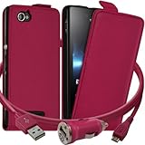 Estilo Color Seluxion – Carcasa con tapa para Sony Xperia M color rosa + Cargador de coche Auto
