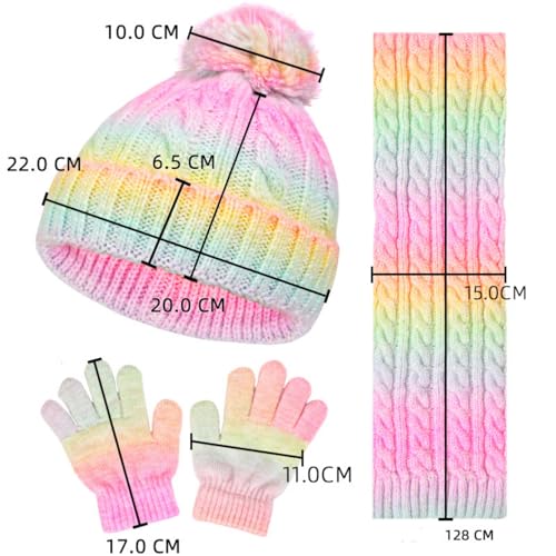 Kunyeah Toddler Beanie Hat Scarf Gloves Set Kids Knitted Mitten Fleece Lined Cap Neck Warmer for Boy Girl 3-10 Years3