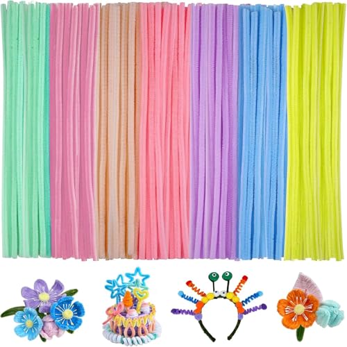 200PCS Pipe Cleaners Chenille Stems Multi-Color Pipe Cleaners Craft Fuzzy Sticks Craft Supplies Arts and Crafts for Creative Handmade DIY Project Decorations7 Macaron Colors)