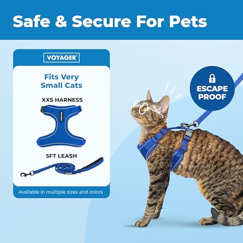 Image of Voyager Escape-Proof Step-in Lock Cat Harness & 5ft Neoprene-Handle Leash Set All-Weather Mesh with Reflective Stitching for Small to Large Cats by Best Pet Supplies, Royal Blue (327), XXS