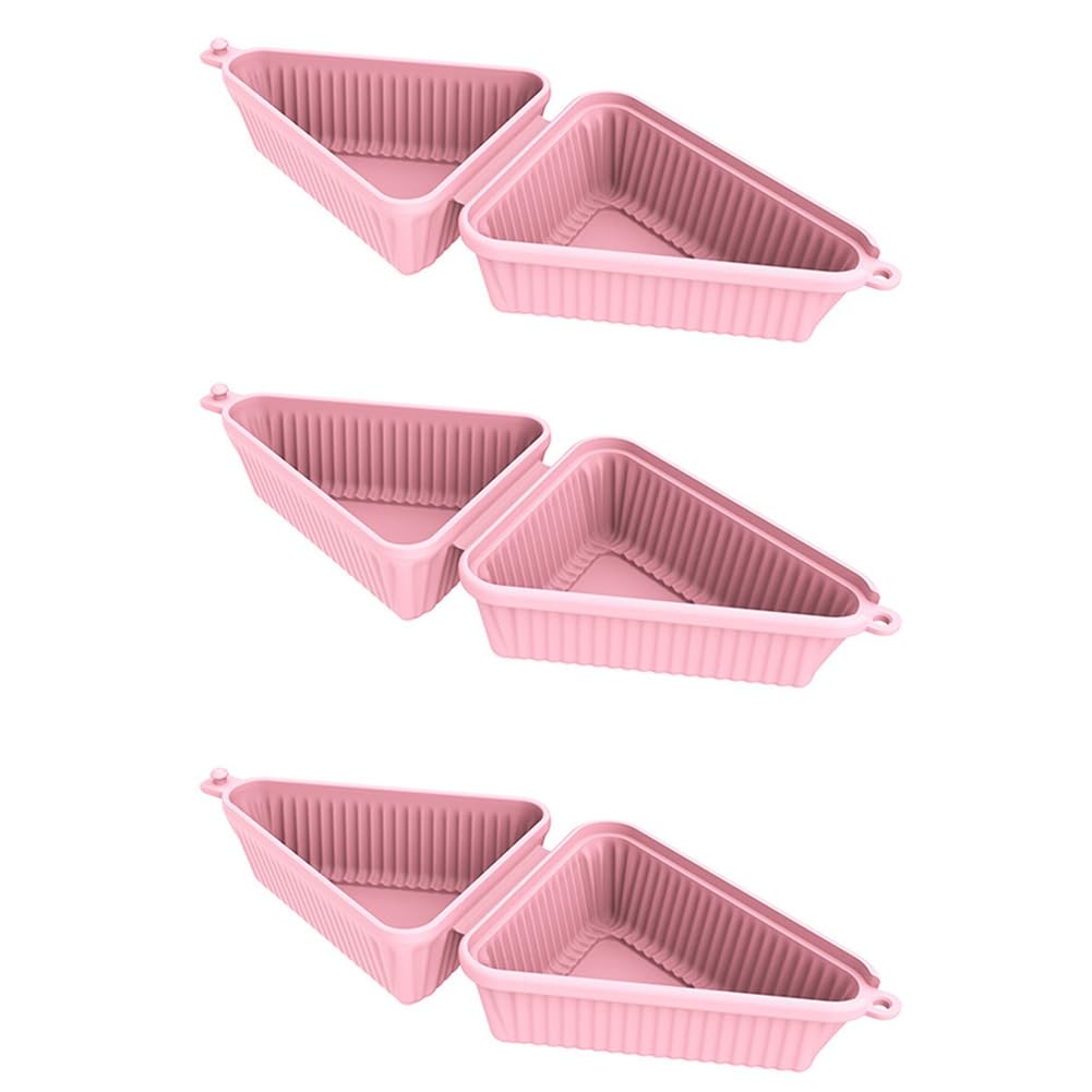 UDSKNV[KSL Reusable Triangular Silicone Cake Box(3Pcs), Mille Crepe Box, Sandwich Storage& Cake Packaging for Baking& Pastry Pink