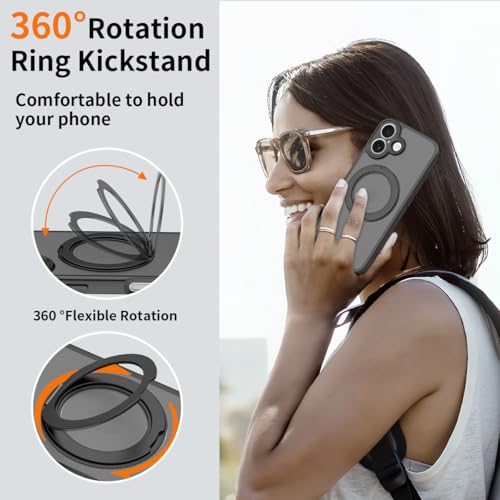 Image of Magnetic Case for iPhone 17 with Magnetic Ring Stand, [Compatible with Magsafe] [Military Grade Drop Protection] Shockproof Phone Cover for iPhone 17 Full Camera Protection 6.3 inch Black