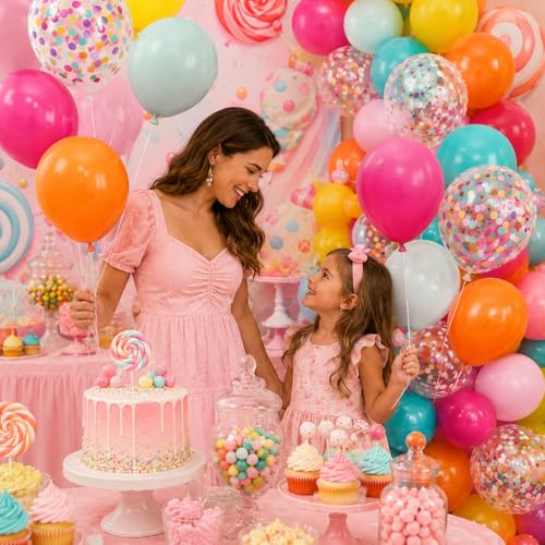 Image of Rainbow Balloons, 50Pcs 12 Inch Yellow Green Pink Teal Orange Latex